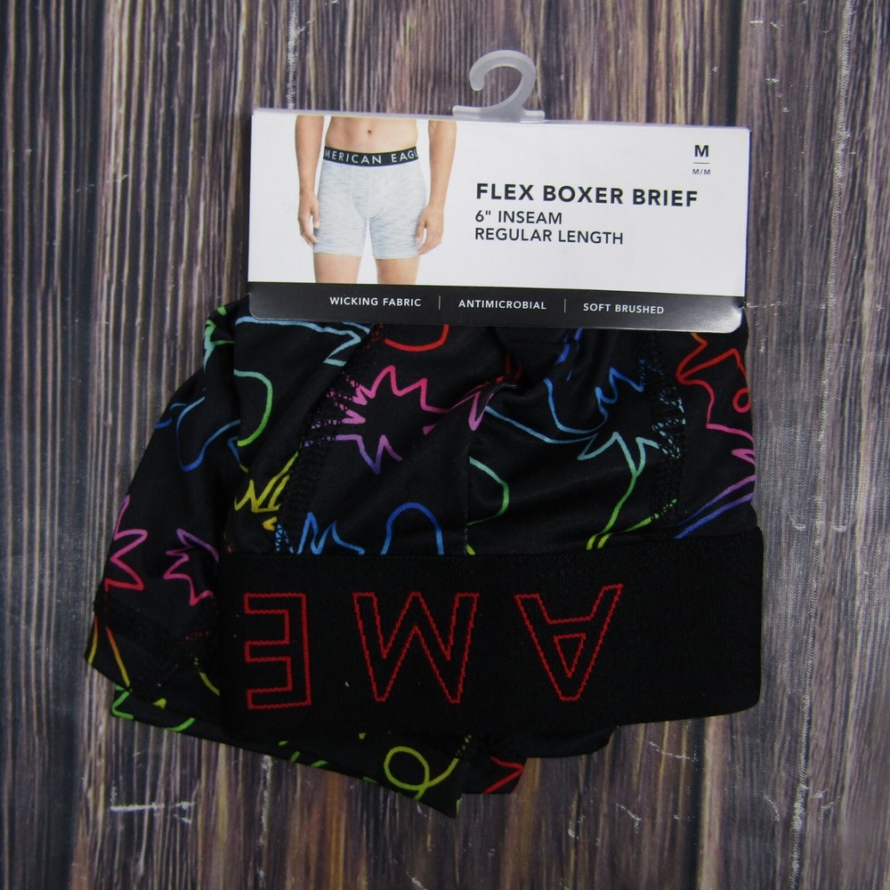American Eagle NEW NWT Mens Medium Boxer Briefs Black Retro Neon Gift